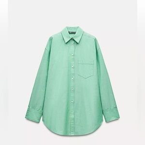 Zara Mint Green Striped Button Down Shirt